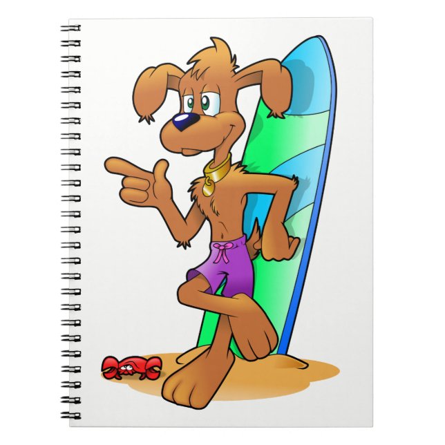 Surfbräda Hund Anteckningsbok Med Spiral (Framsidan)