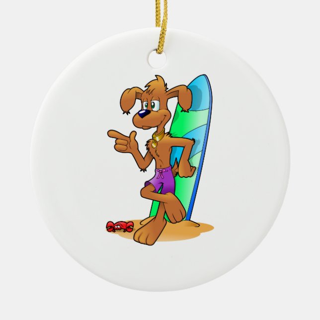 Surfbräda Hund Julgransprydnad Keramik (Framsidan)