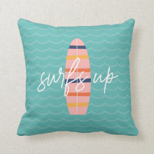 Surfbräda i rosa och vågor Surf Up Kudde