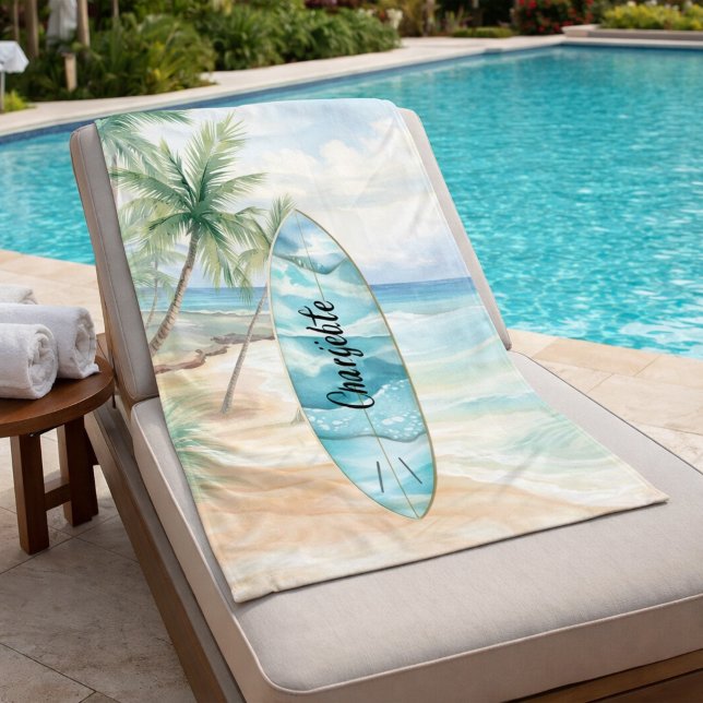 Surfbräda strand palmer namn fleecefilt (Skapare uppladdad)