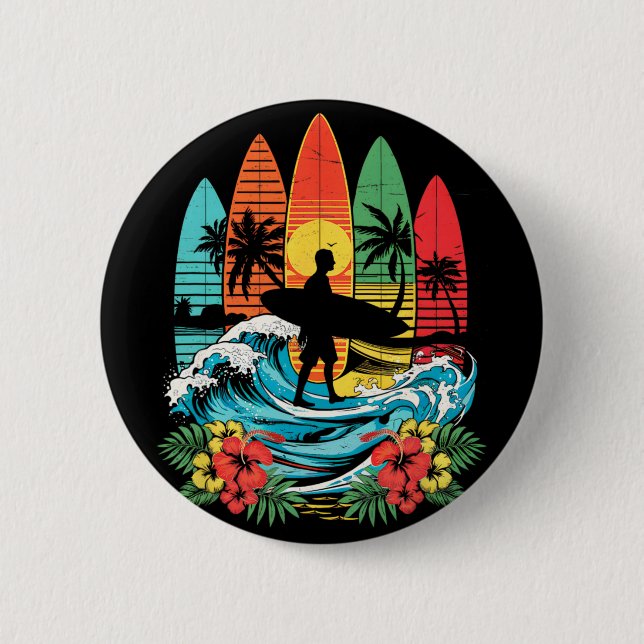 Surfbrädare Hawaii Våg Surfning Strand Surfare Äls Knapp (Framsida)