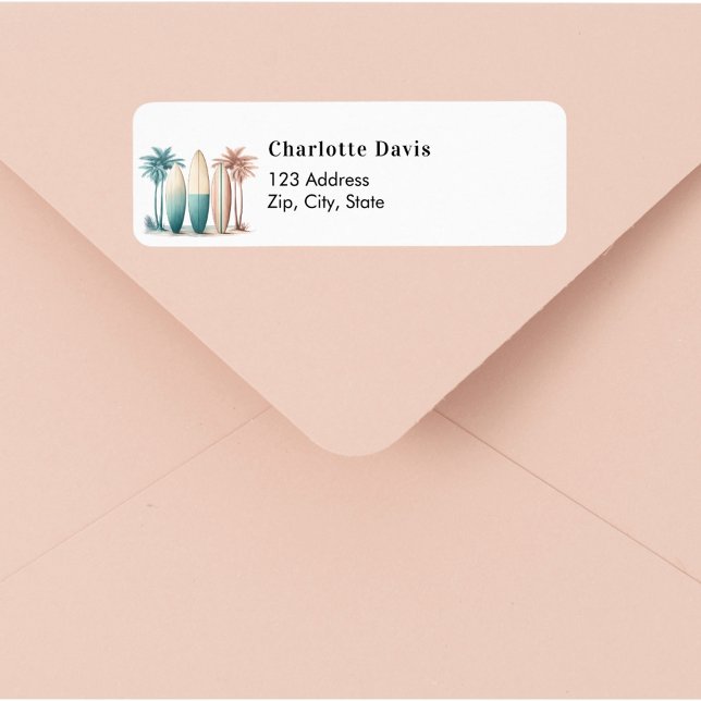 Surfbrädor tropisk strand retro returadress  etikett (Skapare uppladdad)