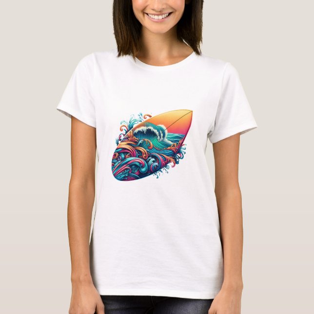 Surfbrett mit Wellen T Shirt (Framsida)