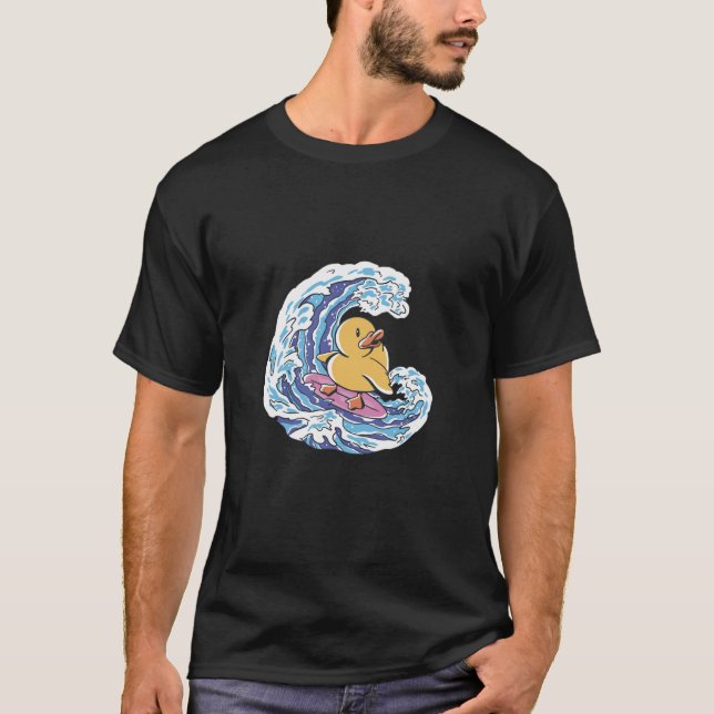 Surfer Anka Vågar Surfa Roligt T Shirt (Framsida)