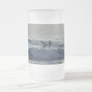 Surfer Awaits Frosted Glass Beer Mugg