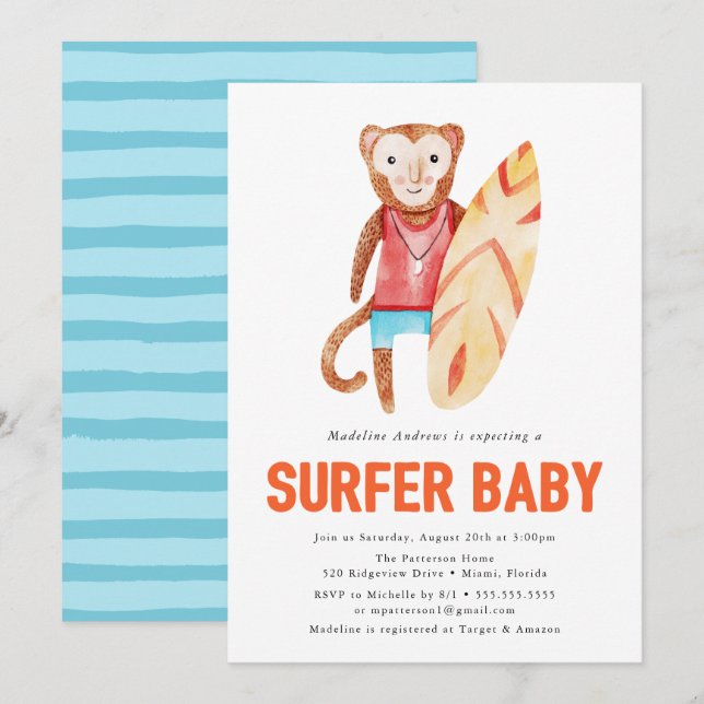 Surfer Baby | Barnkalasinbjudan Inbjudningar (Fram/baksida)