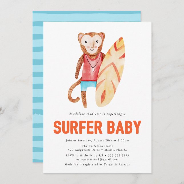 Surfer Baby | Inbjudan till babyvisningsprogram (Fram/baksida)