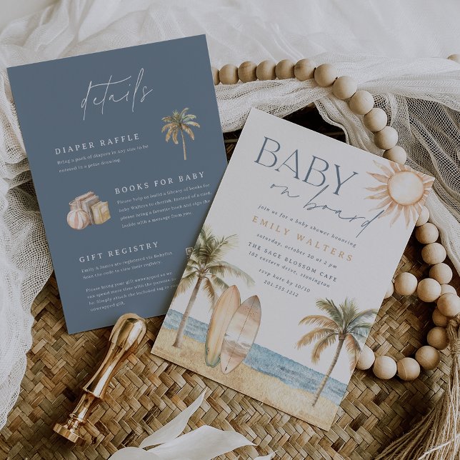 Surfer Baby Shower för kuststrutsar "Baby on board Inbjudningar (Skapare uppladdad)