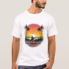 Surfer Beach Sunset Retro Tropical Illustration T Shirt