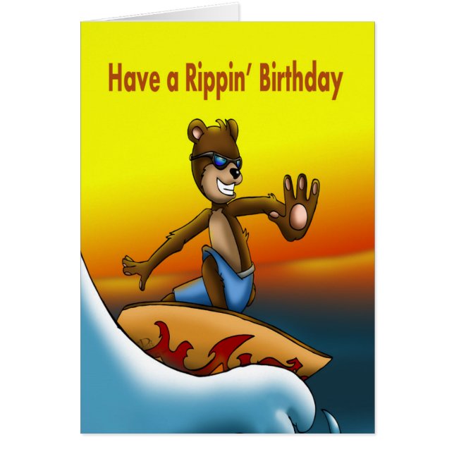 Surfer Bear Birthday Hälsningskort (Framsidan)