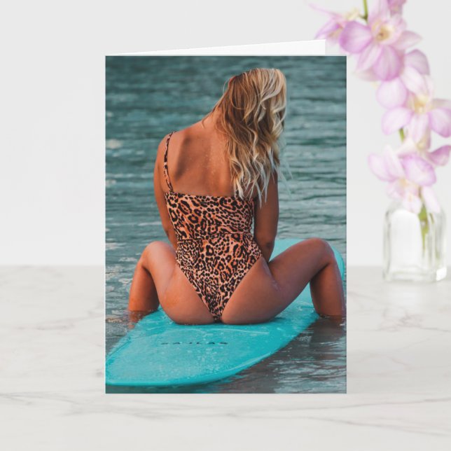 Surfer Bikini-stift upp ett foto Greeting Card Kort (Orkide)