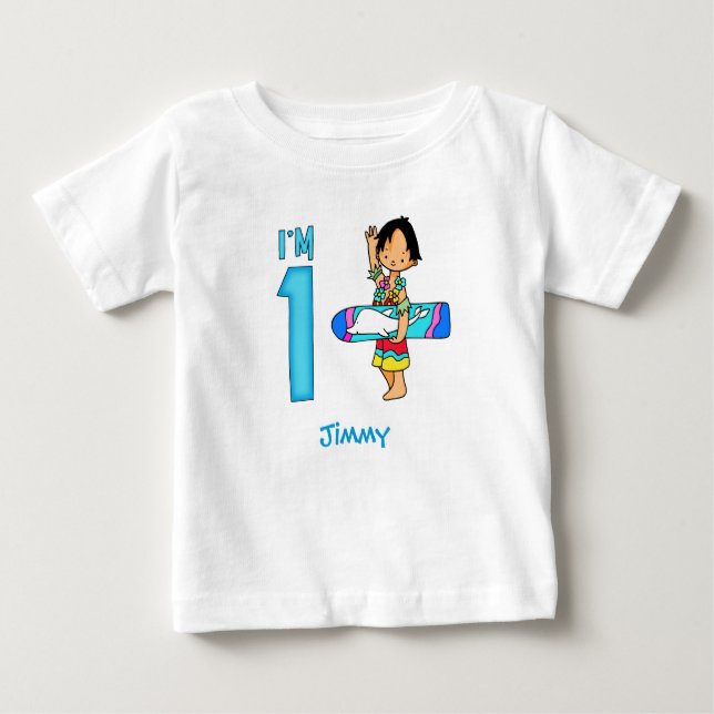 Surfer Boy 1st Birthday Baby T-Shirt (Framsida)