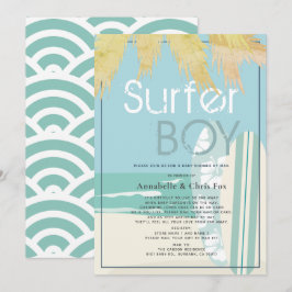 Surfer Boy Surfboard Beach Baby Shower by Mail Inbjudningar