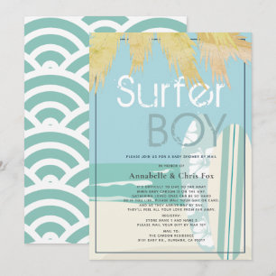 Surfer Boy Surfboard Beach Baby Shower by Mail Inbjudningar