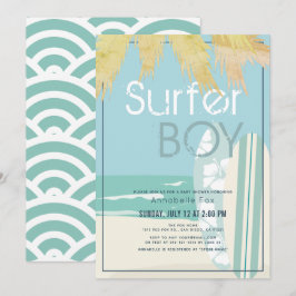 Surfer Boy Surfboard Beach Baby Shower Inbjudningar