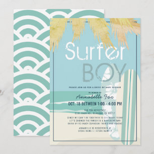 Surfer Boy Surfboard Beach Drive by Baby Shower Inbjudningar