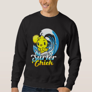 Surfer Chick Chicken Hen Wave Surfer Beach Surfing Lång Ärmad Tröja