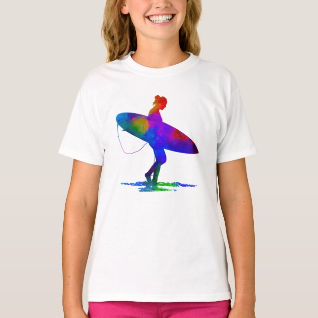 Surfer flicka Paint Stänk T Shirt (Framsida)