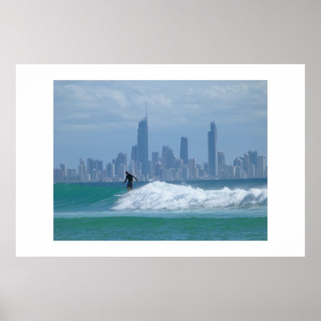 Surfer framför Skyscraperna Poster (Framsidan)