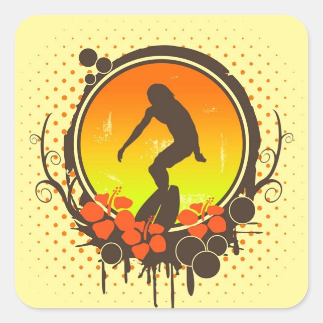 Surfer Fyrkantigt Klistermärke (Framsida)