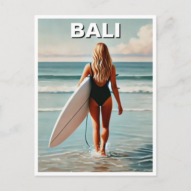 Surfer Girl Bali Indonesien Vykort (Framsida)