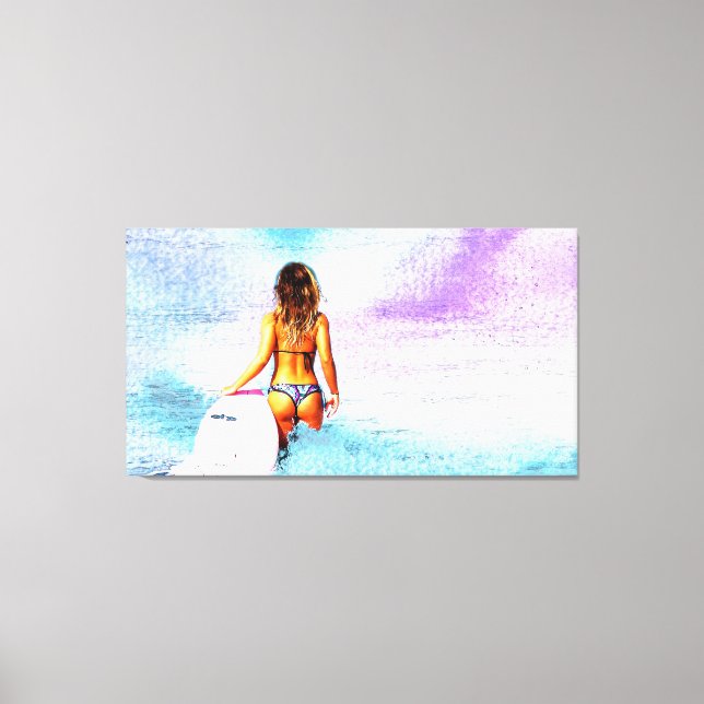 SURFER GIRL BEACH BIKINI CANVAS ART PRINT (Framsida)