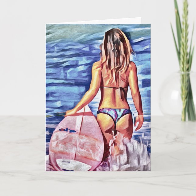 SURFER GIRL BIKINI G-STRING BLANK CARD HELGKORT (Framsida)