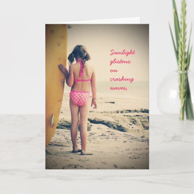 Surfer Girl Birthday Card Kort (Framsida)
