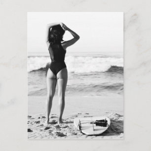 Surfer Girl Black & white Photo Vykort