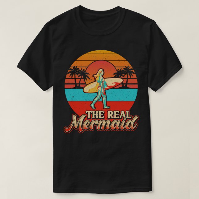 Surfer Girl Funny Real Sjöjungfru Surfing Gift Wom T Shirt (Design framsida)