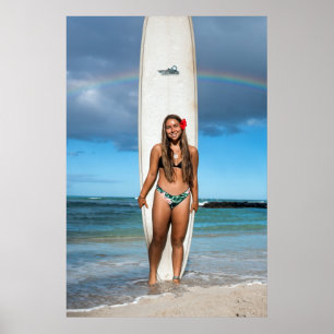 Surfer Girl ~ Hawaii Rainbow Poster