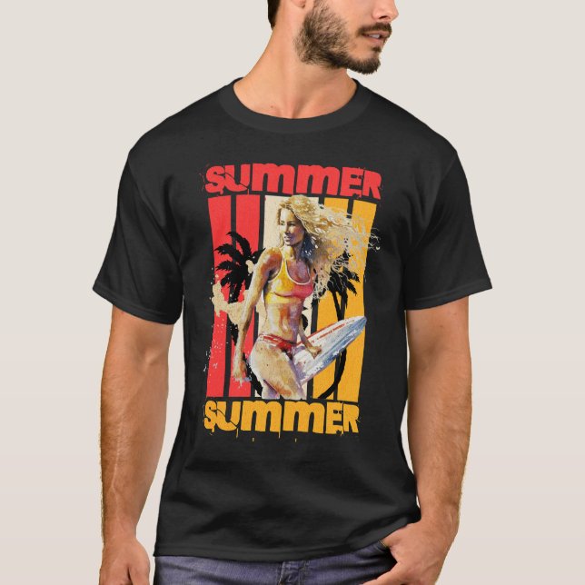 Surfer Girl Retro Summer T Shirt (Framsida)