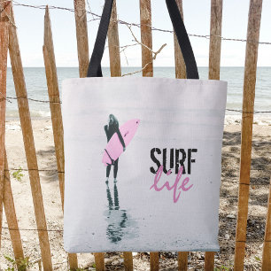 Surfer Girl Rosa Surfboard Surfa Art Tygkasse