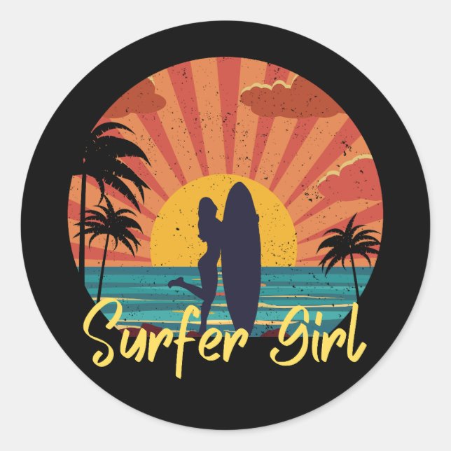 Surfer Girl Runt Klistermärke (Framsida)