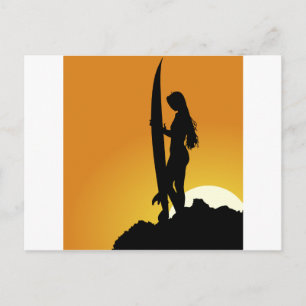 Surfer Girl Silhouette Vykort