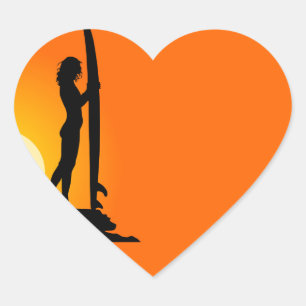 Surfer Girl Sticker Hjärtformat Klistermärke