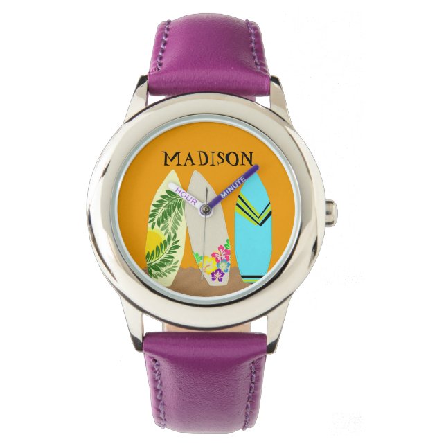 Surfer Girl Surfboard Art Wrist Watch Armbandsur (Framsida)