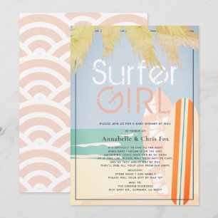 Surfer Girl Surfboard Beach Baby Shower by Mail Inbjudningar