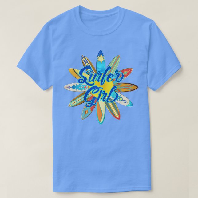 Surfer Girl Surfboard Summer Surfa T Shirt (Design framsida)