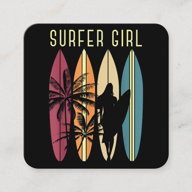 Surfer Girl Surfboard Surfboard Women Girls Surfa  Fyrkantigt Visitkort (Framsida)