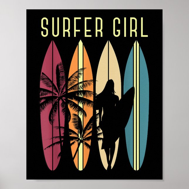 Surfer Girl Surfboard Surfboard Women Girls Surfa  Poster (Framsidan)