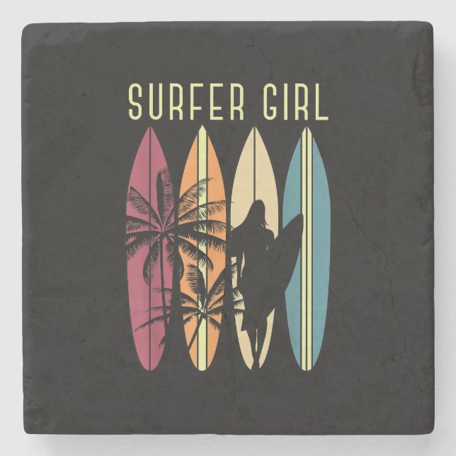 Surfer Girl Surfboard Surfboard Women Girls Surfa  Stenunderlägg (Framsidan)