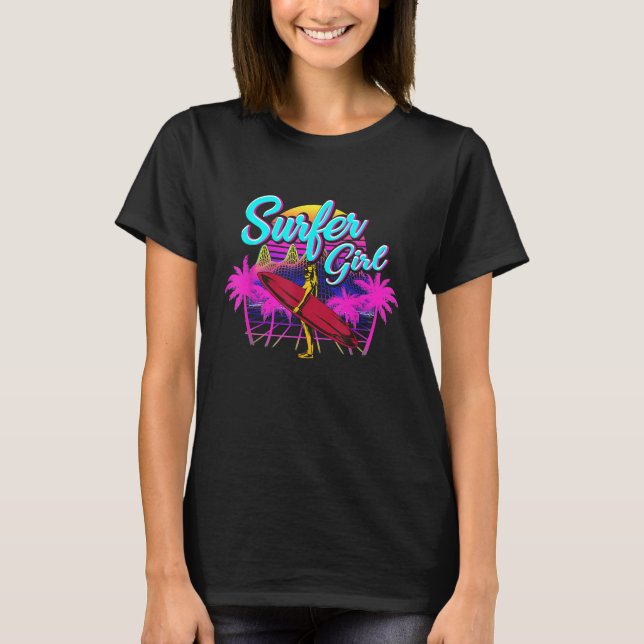 Surfer Girl Surfing Women Surfboard Gift T Shirt (Framsida)
