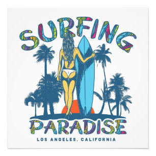 Surfer Girl Vintage California Photo Fototryck