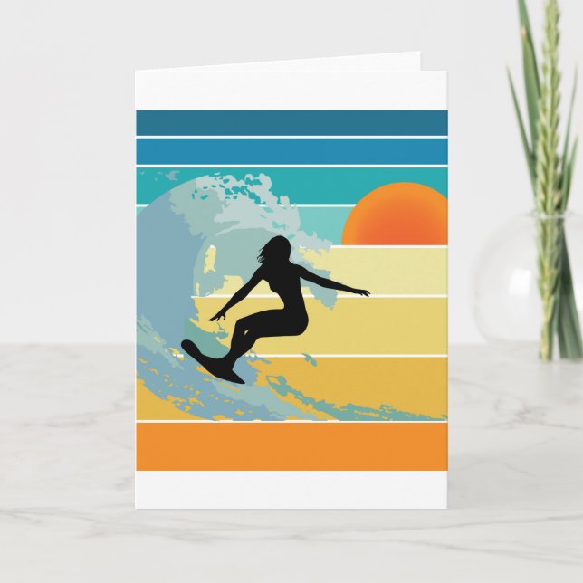 Surfer Girl Vintage Sunset Kort (Framsida)