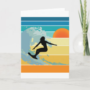 Surfer Girl Vintage Sunset Kort