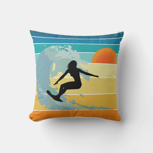 Surfer Girl Vintage Sunset Kudde (Framsida)