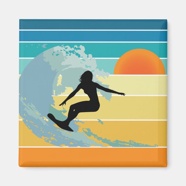 Surfer Girl Vintage Sunset Magnet (Framsidan)