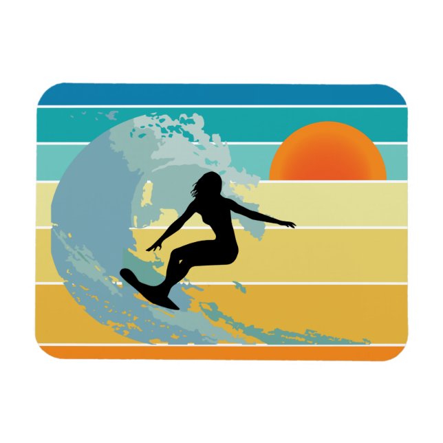 Surfer Girl Vintage Sunset Magnet (Horisontell)