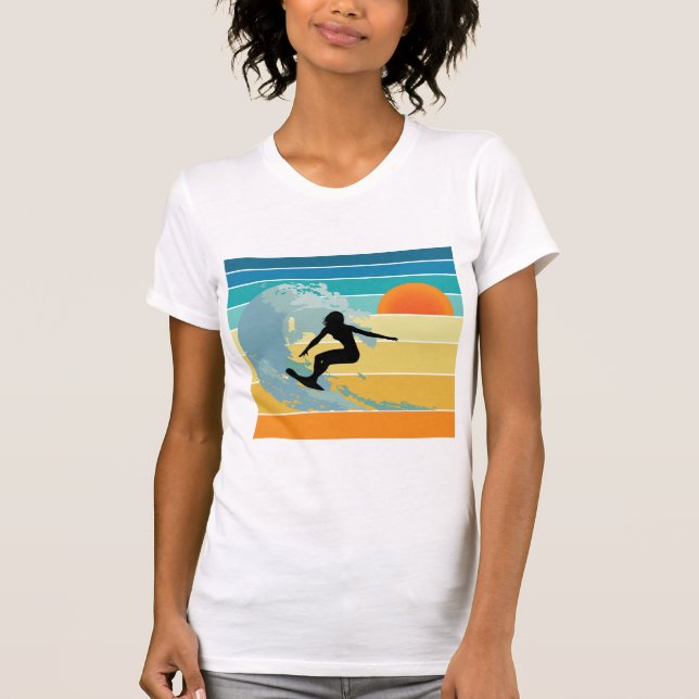 Surfer Girl Vintage Sunset T Shirt (Framsida)